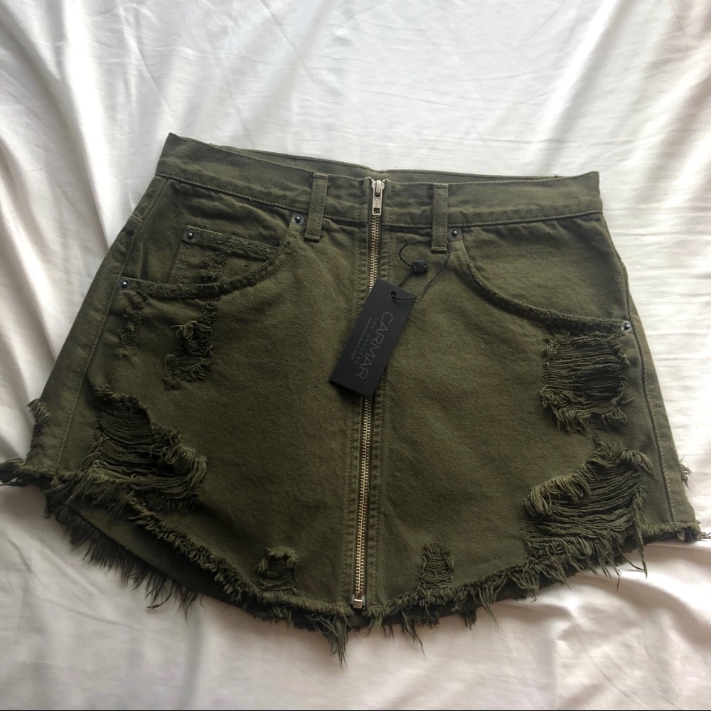 Army green carmar denim skirt